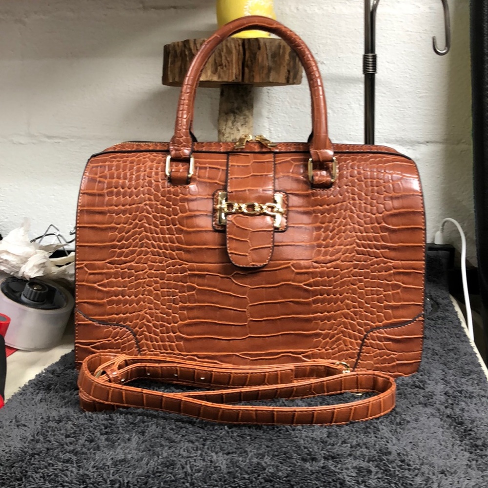 Justfab handbag faux alligator brown